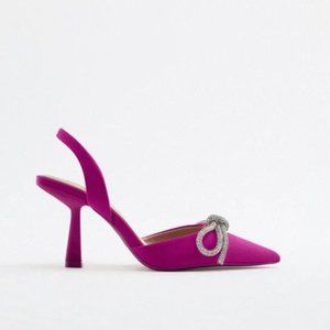 ZARA Slingback Heels With Bow Fuchsia